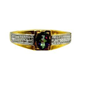 NWT STS Karis Men’s Mystic Topaz Ring Size 13 Gold Tone Illusion Setting